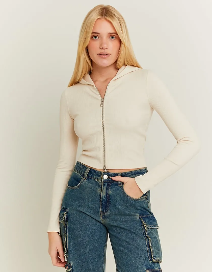 Top Corto Beige con Cappuccio  