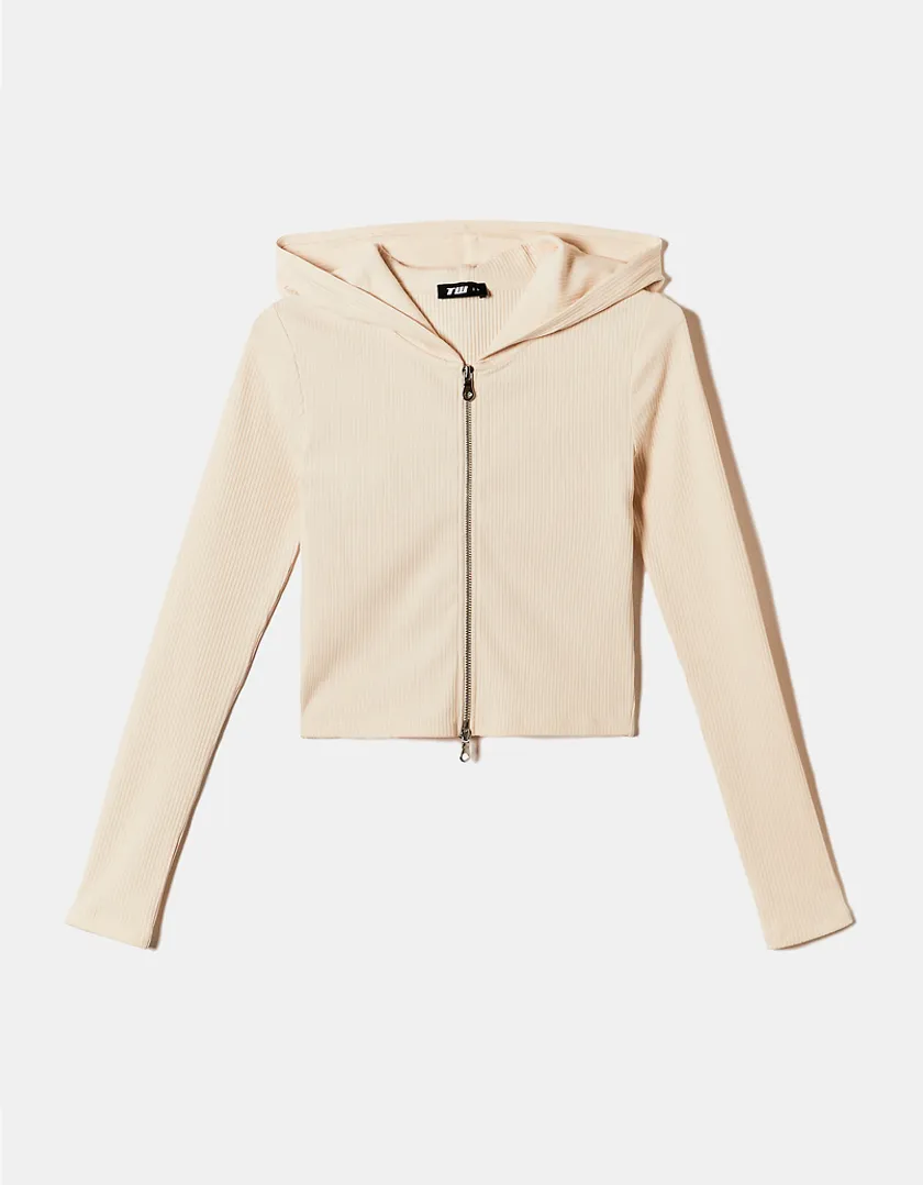 Top Corto Beige con Cappuccio  