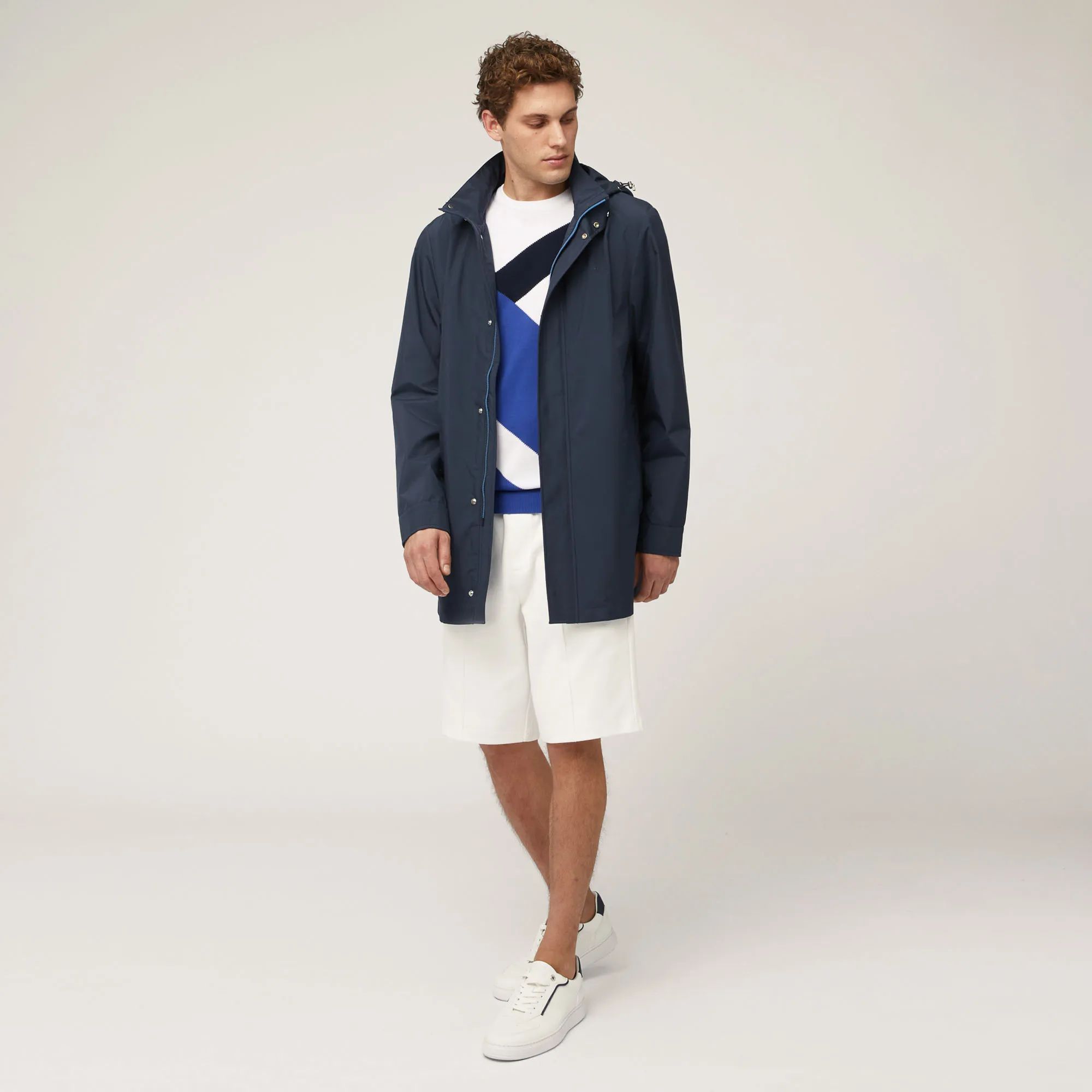 Trench In Nylon Tecnico Con Cappuccio