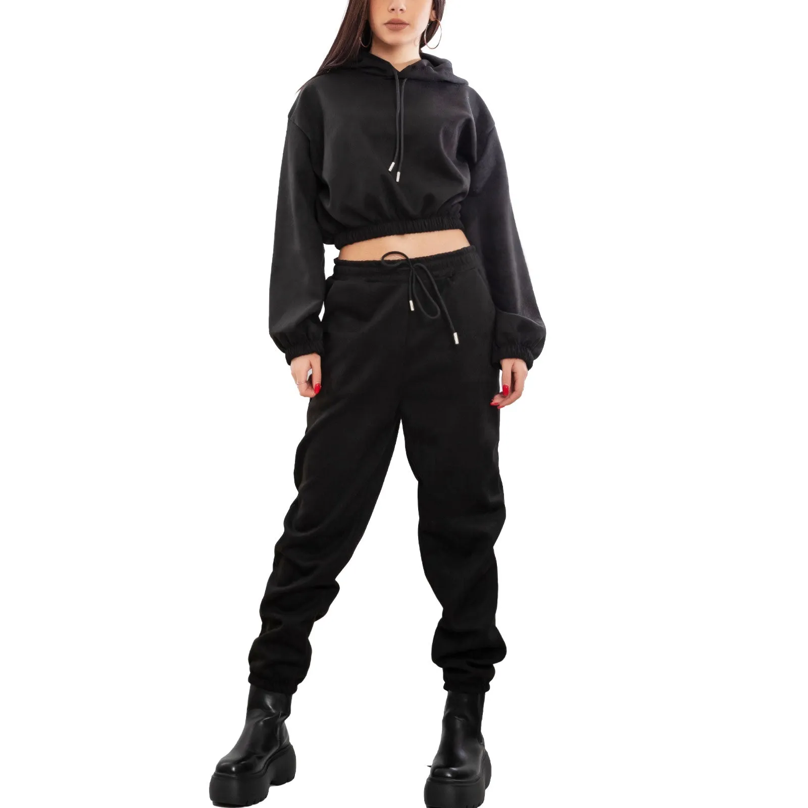 Tuta Donna Completo Scamosciato Crop Top Vi-03274