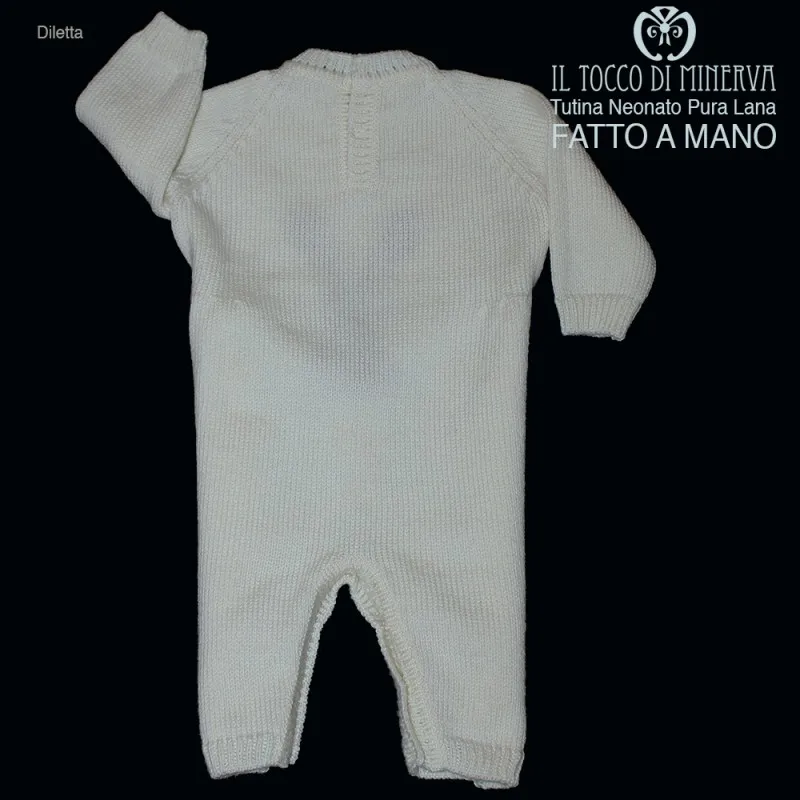 Tutina Neonato panna rosso Pura Lana Diletta Realizzata a Mano