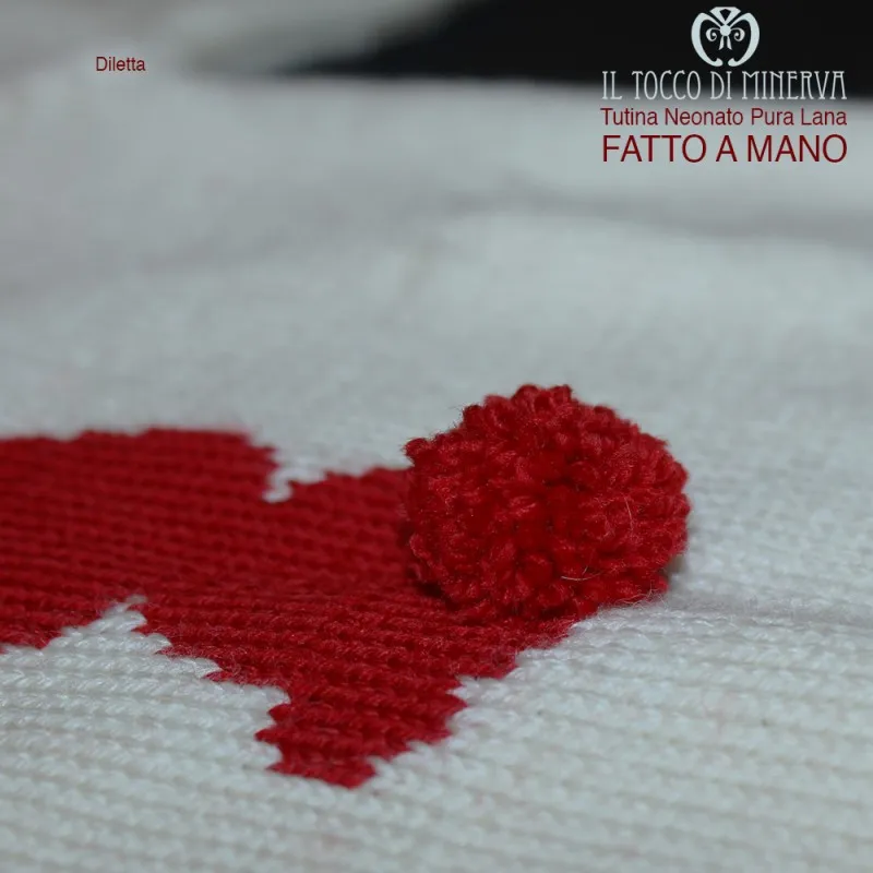 Tutina Neonato panna rosso Pura Lana Diletta Realizzata a Mano