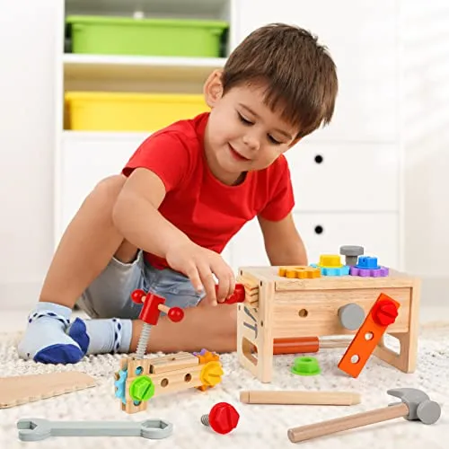 Vanplay Giochi in Legno, Cassetta Attrezzi Bambini, Regalo di Natale Ragazzo/a 2 3 4 5 Anni (30 Pezzi)