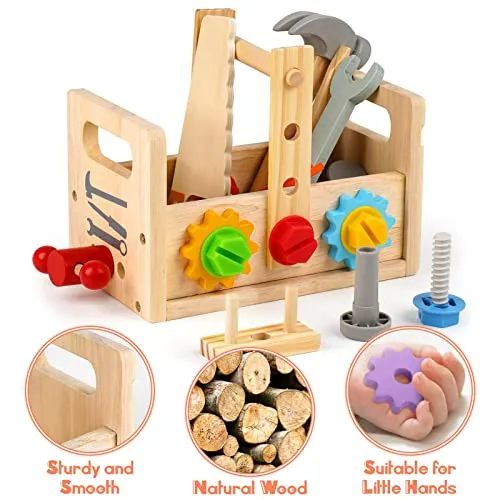 Vanplay Giochi in Legno, Cassetta Attrezzi Bambini, Regalo di Natale Ragazzo/a 2 3 4 5 Anni (30 Pezzi)