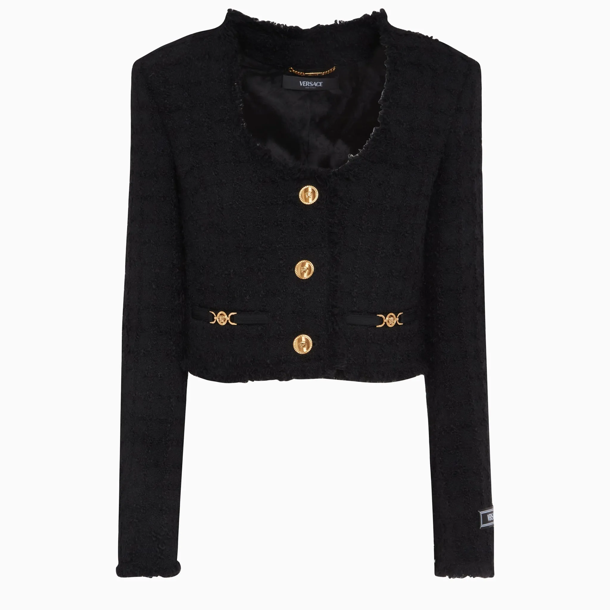 VERSACE  Giacca a cardigan in tweed nera