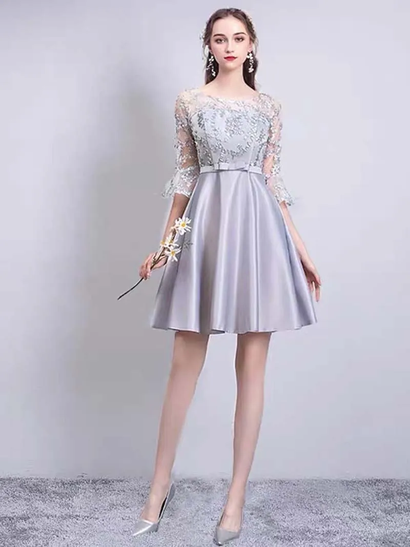 Vestiti per damigelle corti con scollature diverse colore argento