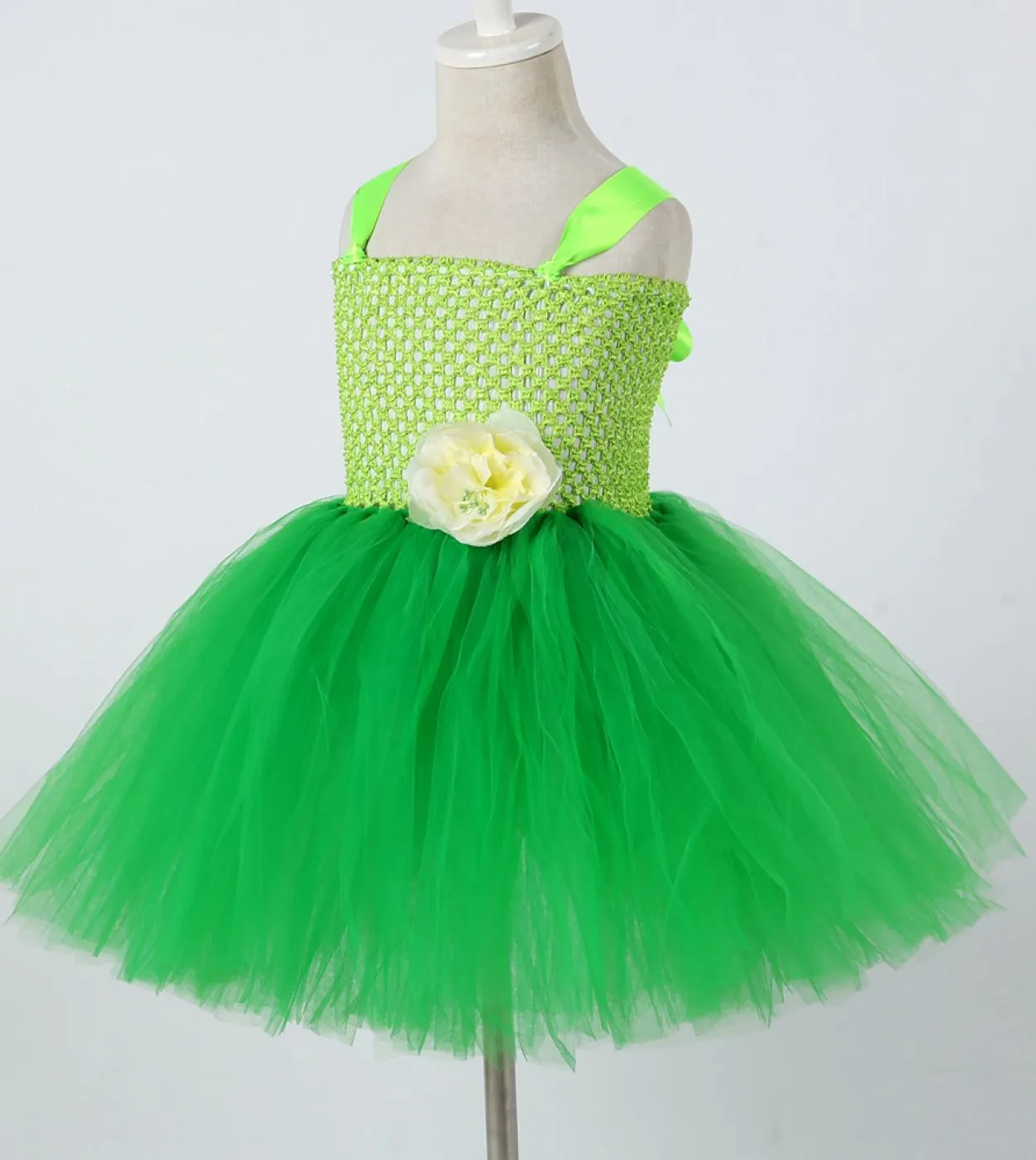 Vestito da tutu da fata verde per ragazze Costume di Halloween di Natale con ali Abiti da principessa di fiori per bambini Compl