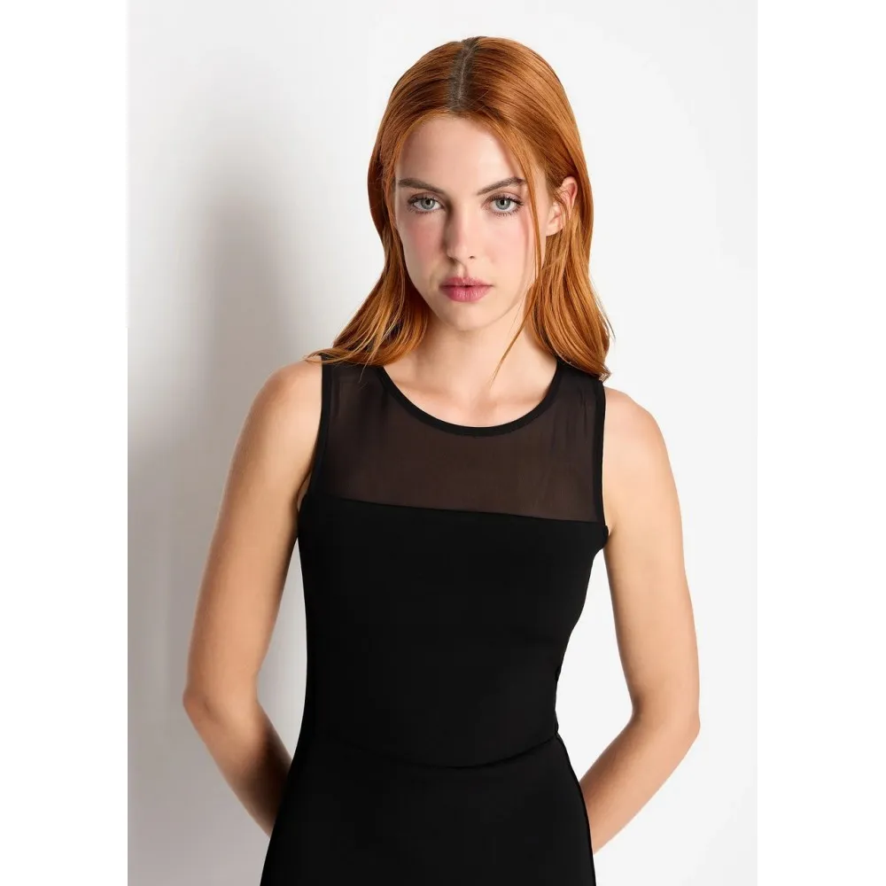 Vestito midi a tubino con inserto trasparente
