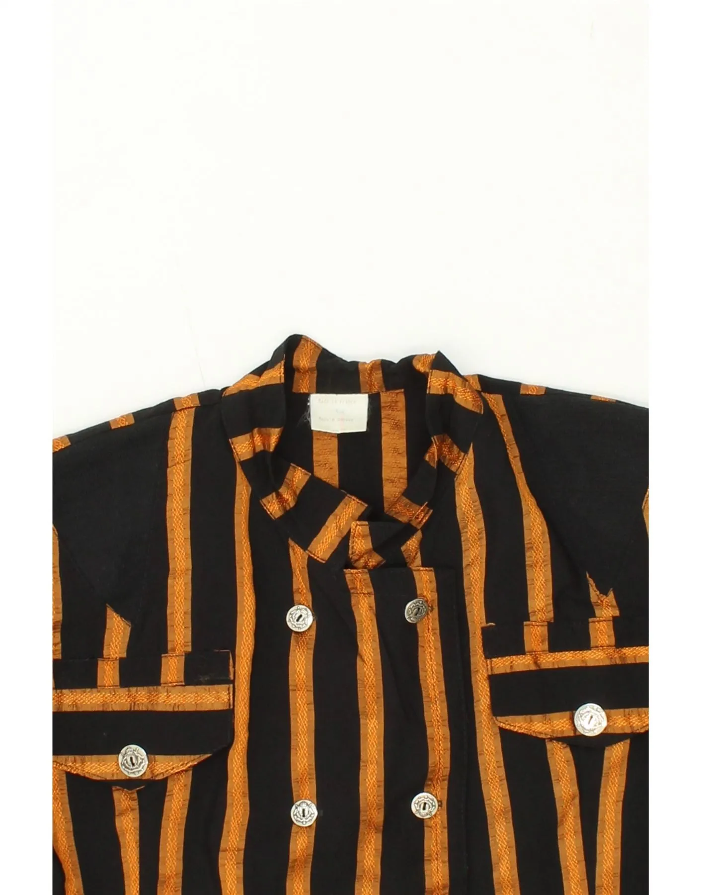 VINTAGE Womens Shirt Blouse UK 14 Large Black Striped Viscose