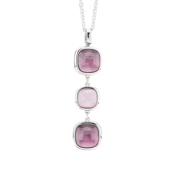 XGR711I Collana con pendente di cristalli medi e piccolo ametista viola e rosa baby    