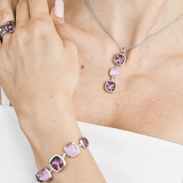 XGR711I Collana con pendente di cristalli medi e piccolo ametista viola e rosa baby    