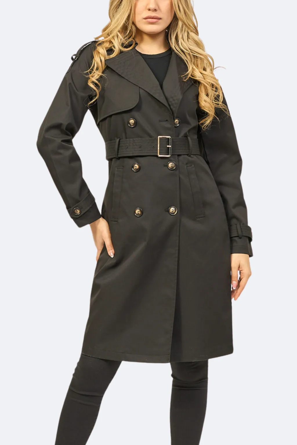 YES-ZEE TRENCH DONNA NERO DOPPIOPETTO CON CINTURA O402