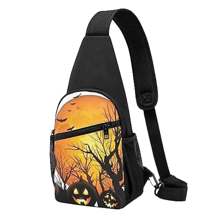 Zaino con stampa zucca di Halloween, unisex, borsa a tracolla, Nero , Taglia unica 201996461