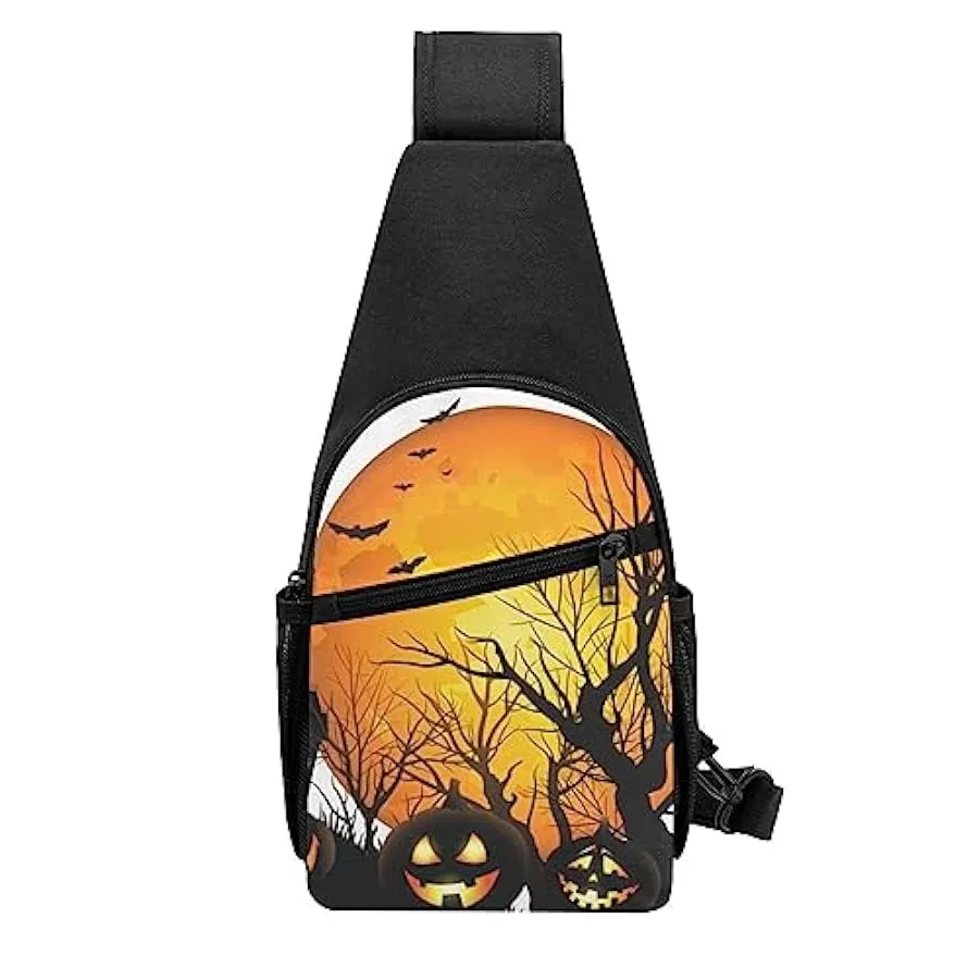 Zaino con stampa zucca di Halloween, unisex, borsa a tracolla, Nero , Taglia unica 201996461