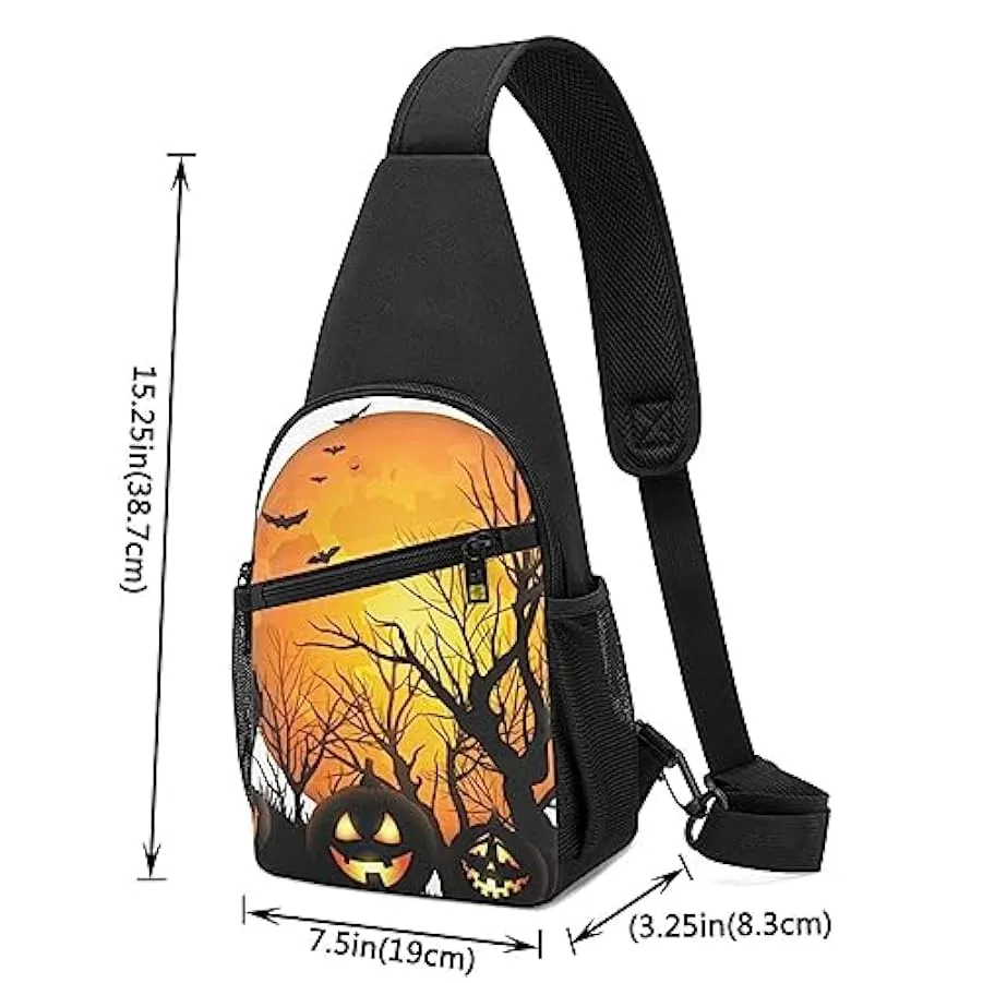 Zaino con stampa zucca di Halloween, unisex, borsa a tracolla, Nero , Taglia unica 201996461