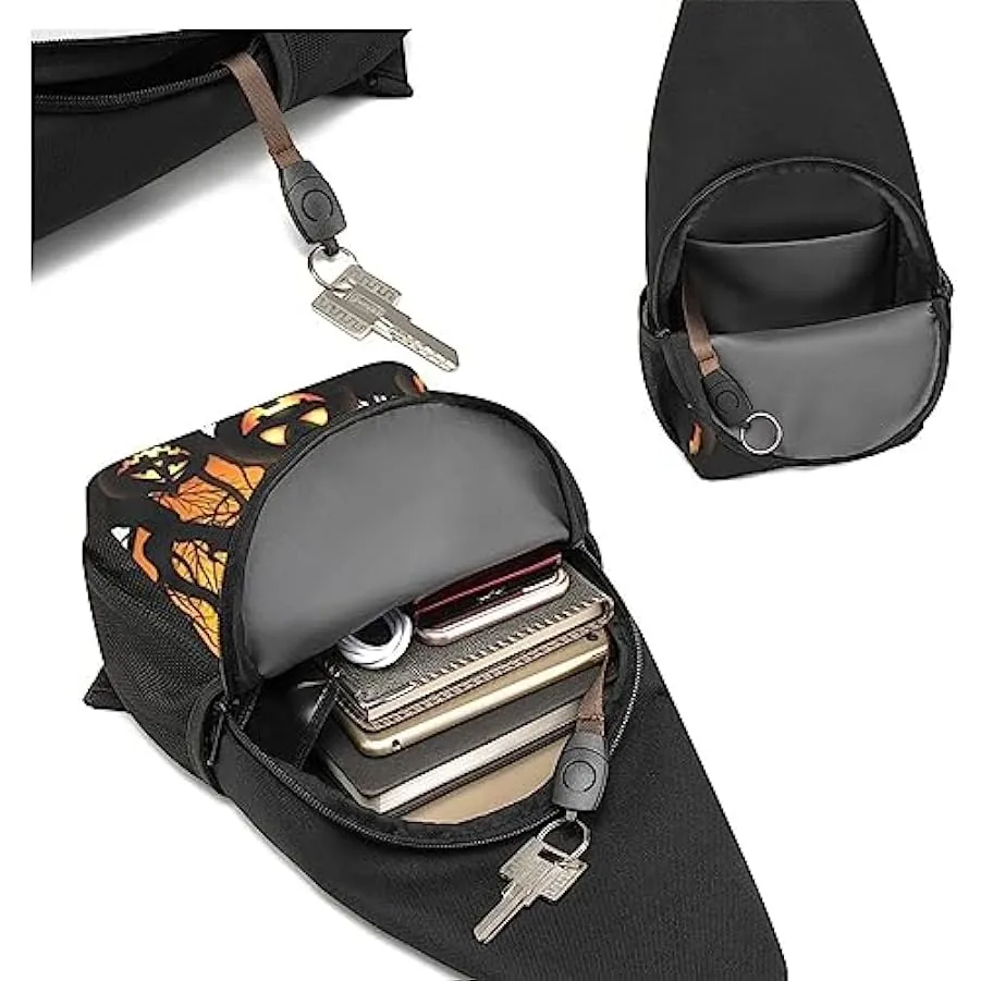Zaino con stampa zucca di Halloween, unisex, borsa a tracolla, Nero , Taglia unica 201996461