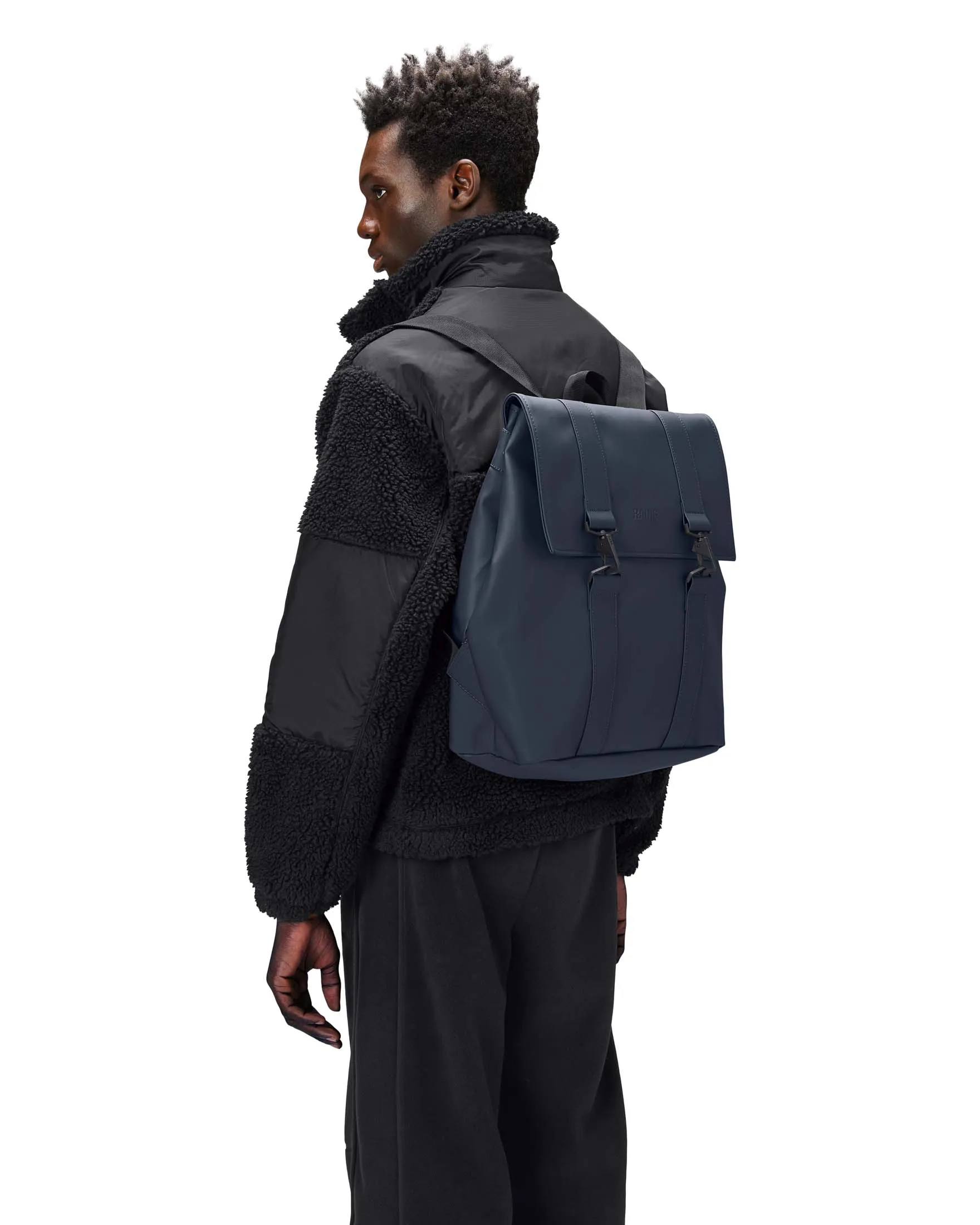 Zaino Msn Bag blu in tessuto tecnico impermeabile effetto gommato con doppia chiusura a cartella con moschettoni