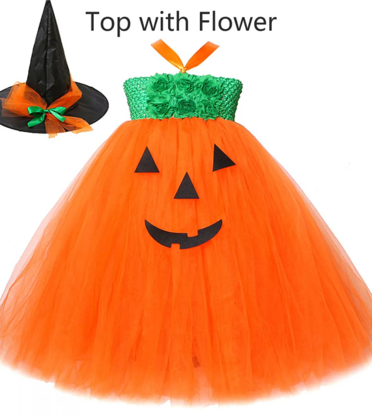 Zucca Strega Costume di Halloween Per Ragazze Abito Lungo Tutu Per Bambini Abiti Cosplay Abiti Principessa Abiti Fantasia Con Ha
